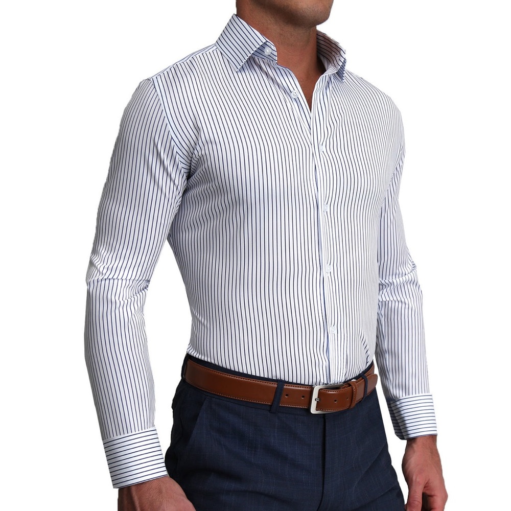 State & Liberty Light Grey Pinstripe Athletic Fit Stretch Shirt | Size M